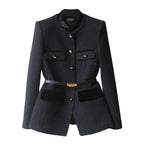 Tweed Belted Blazer for Women Black