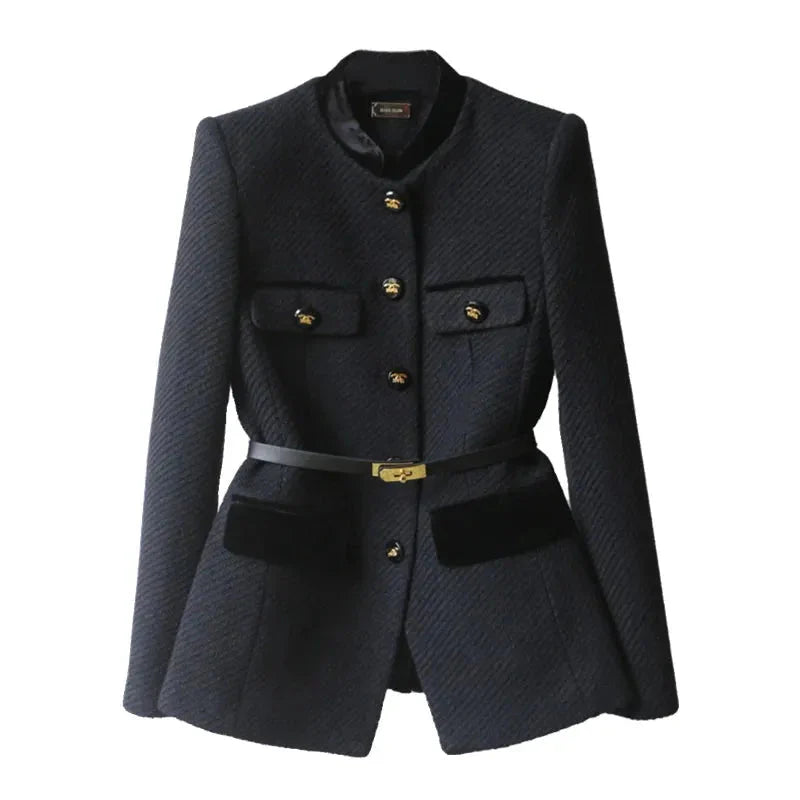 Tweed Belted Blazer for Women Black