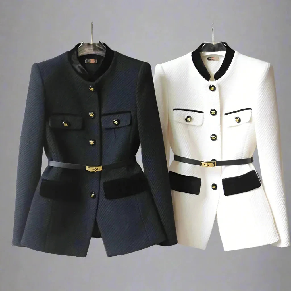 Tweed Belted Blazer for Women-MODAUTLET