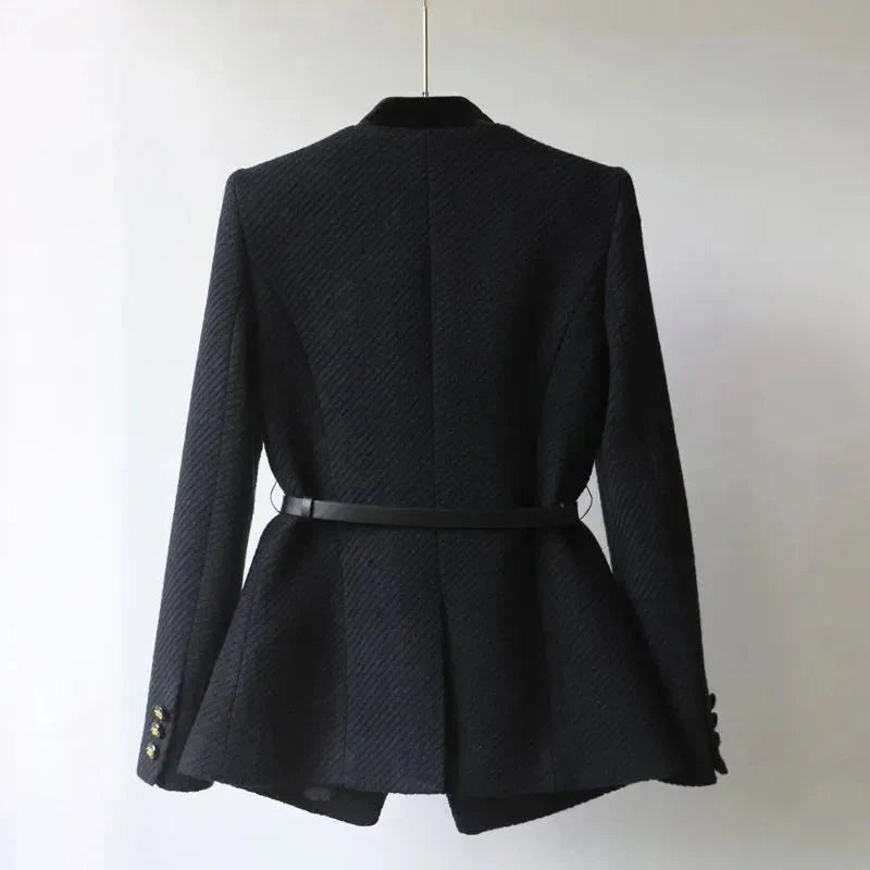 Tweed Belted Blazer for Women-MODAUTLET
