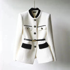 Tweed Belted Blazer for Women White