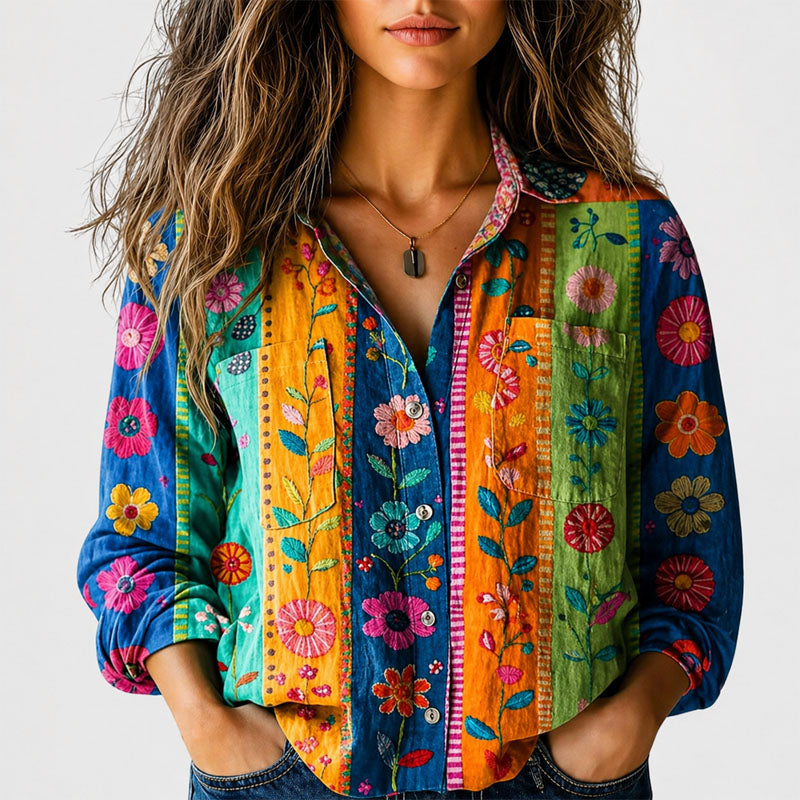 Savannah | Women's Boho Print Button-Front Top-MODAUTLET