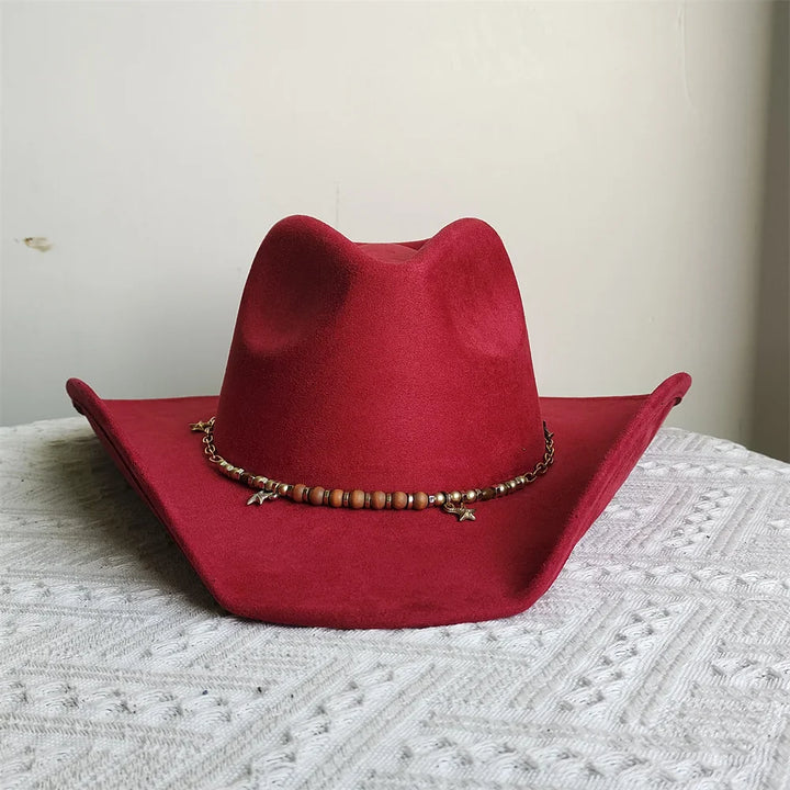 Adjustable Suede Wide-Brim Cowboy Fedora Hat-MODAUTLET