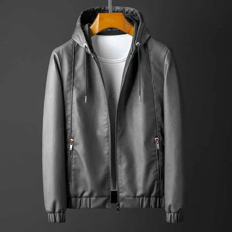 Men's Hooded Leather Jacket for Nightfall Style Slate