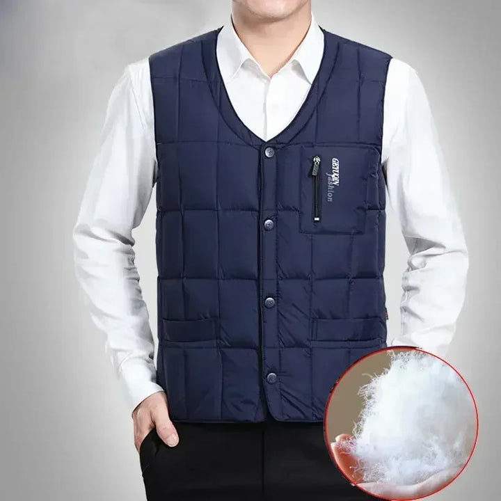 Chaleco ligero de plumón para hombre - Cuello en V, chaqueta de poliéster para invierno