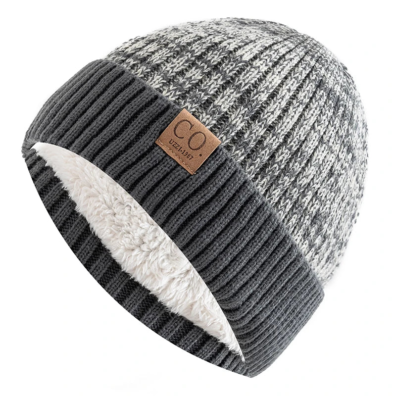 Unisex Two-Tone Knit Beanie with Fur Lining-MODAUTLET