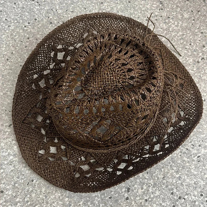 Bohemian Straw Cowboy Hat with Wooden Beads – Perfect for Sun Protection-MODAUTLET
