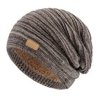 Unisex Striped Slouchy Winter Hat Khaki 56cm-60cm