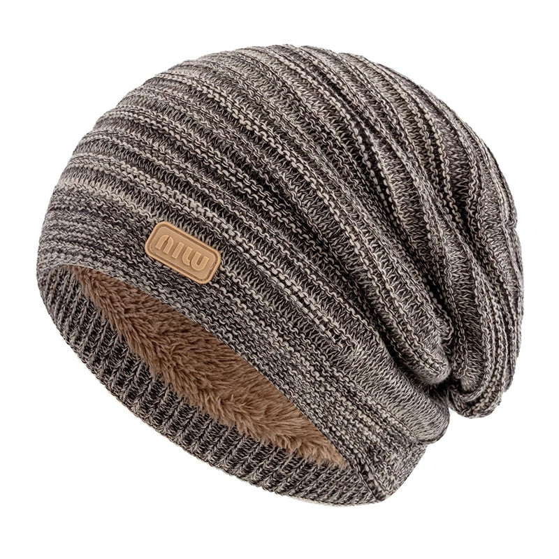 Unisex Striped Slouchy Winter Hat Khaki 56cm-60cm