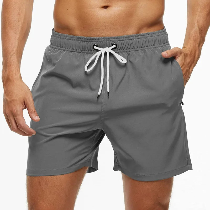 Men's Quick Dry Swim Trunks With Zipper Pockets Premium GreyWhite
