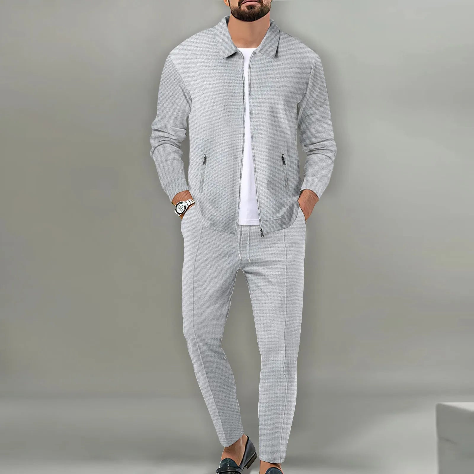 Stephen | Soft Waffle Casual Outerwear Set Gray