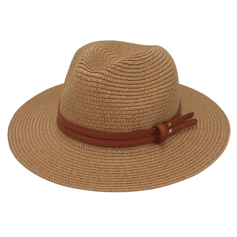 Breathable Straw Panama Sun Hat With Wide Brim Protection Khaki