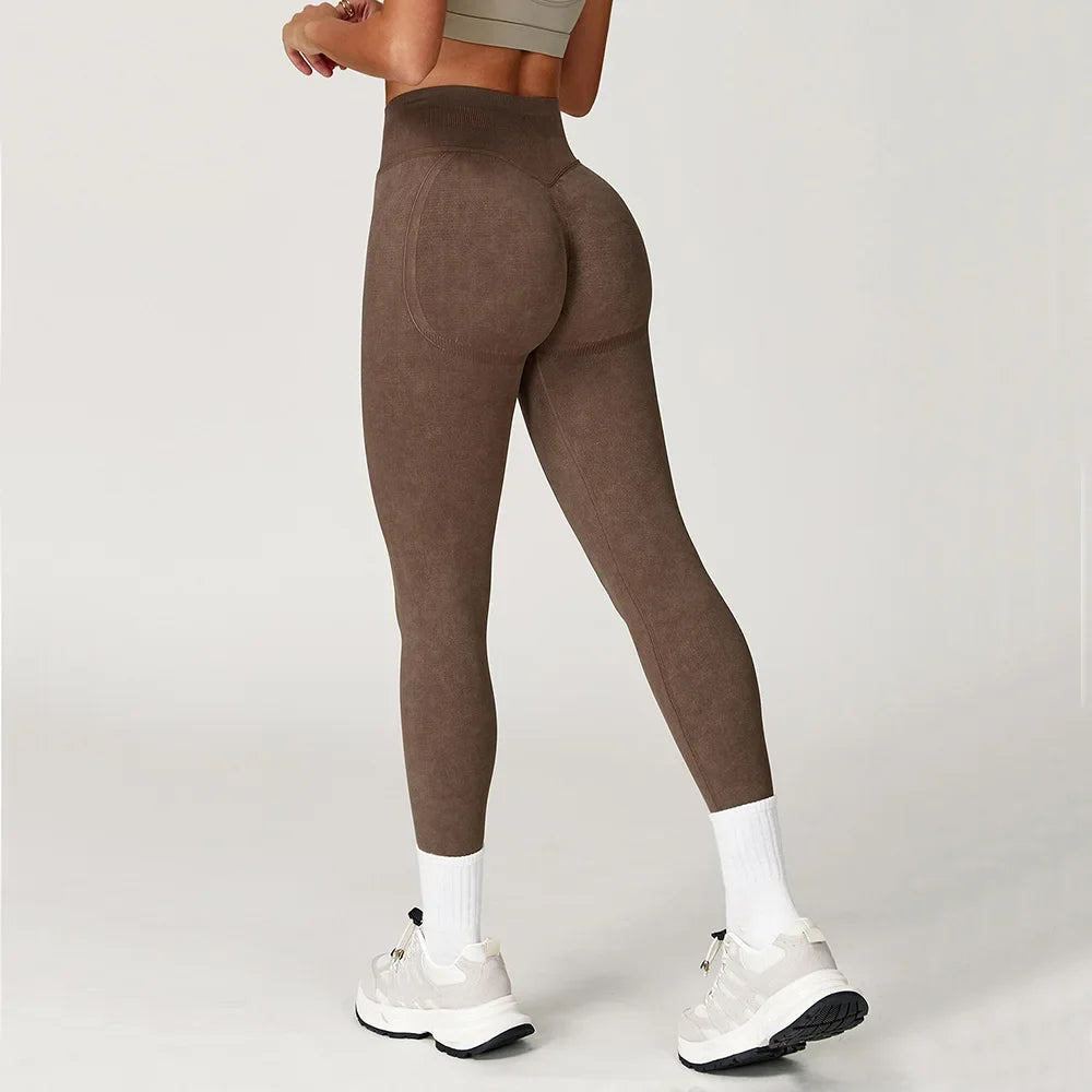 Women's High-Waist Seamless Sports Leggings, Ribbed Workout Pants