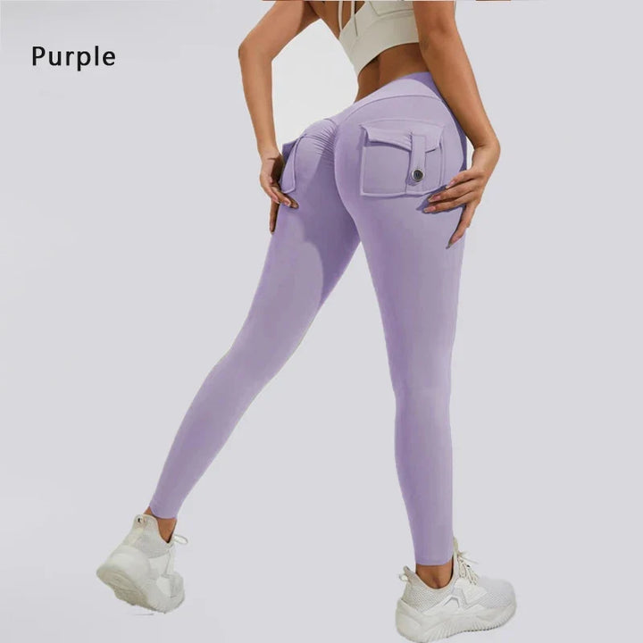 Women's Breathable Yoga Pants with Butt Pocket, Comfortable Leggings Purple