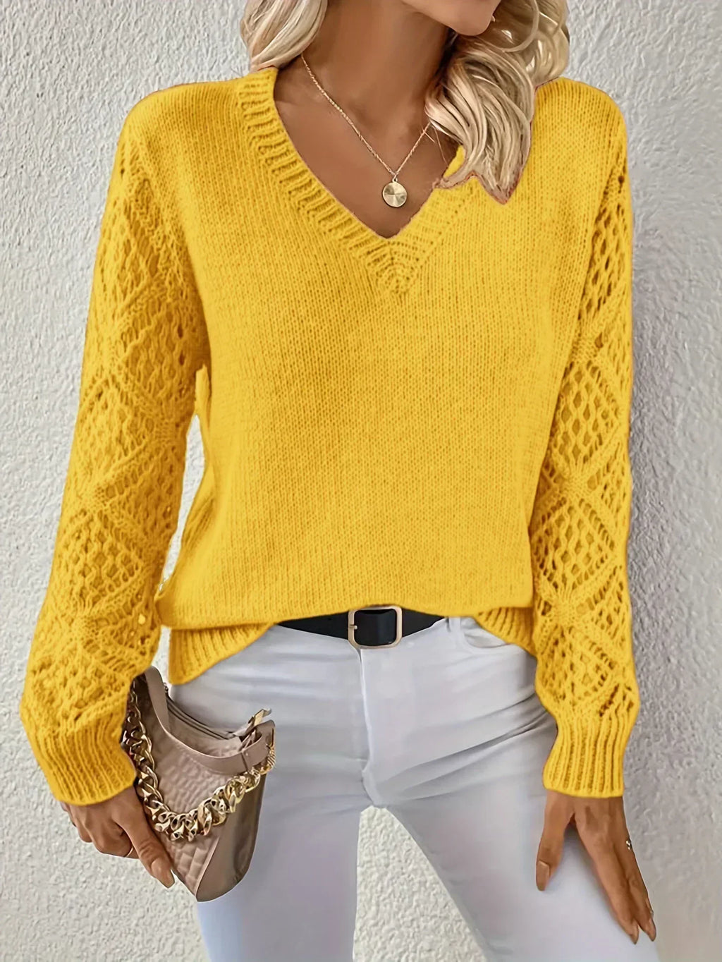 Women's Timeless V-Neck Long Sleeve Blouse Yellow