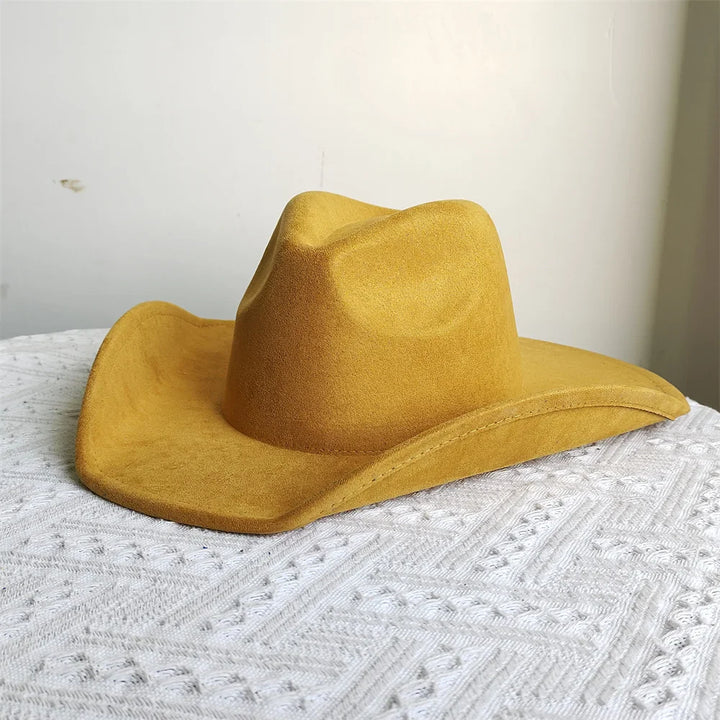 Adjustable Suede Wide-Brim Cowboy Fedora Hat-MODAUTLET