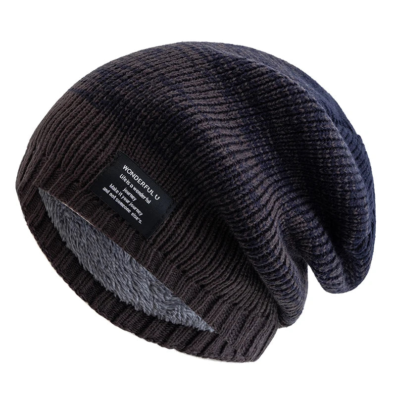 Cozy Fur-Lined Slouchy Beanie for Women Dark Grey Navy Blue 55cm-60cm