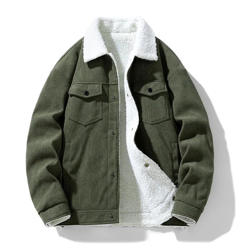 Men's Corduroy Henley Jacket Green