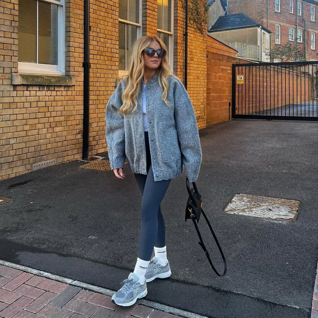 Thermal O Neck Jacket for Women With Pockets Warm Coat Blue