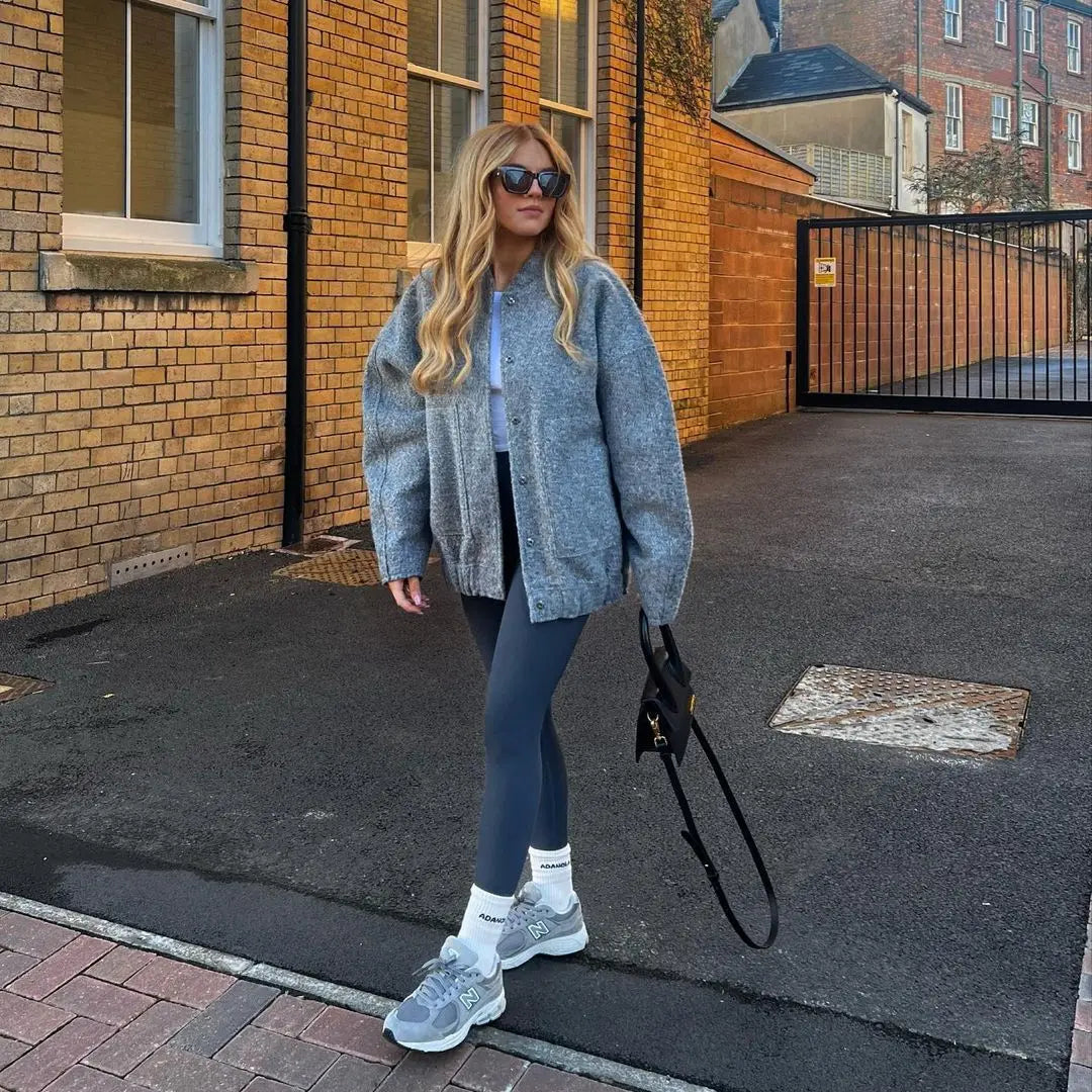 Thermal O Neck Jacket for Women With Pockets Warm Coat Blue