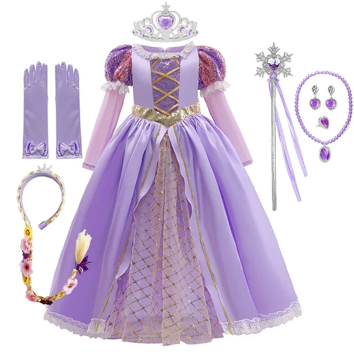 Halloween's Girls Ball Gown Dress with Puff Sleeves and Applique Detail
