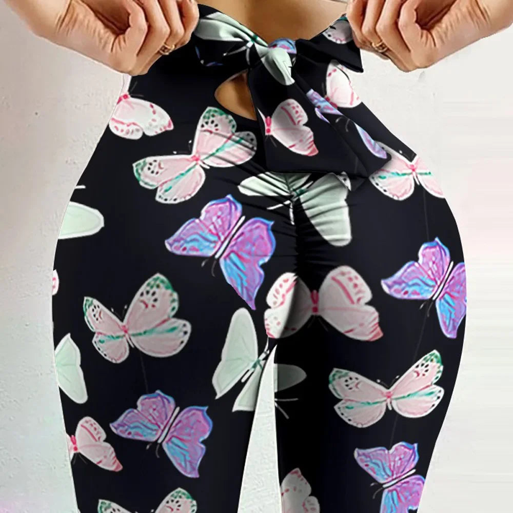Women's High Waist Butterfly Print Yoga Leggings for Fitness Purple