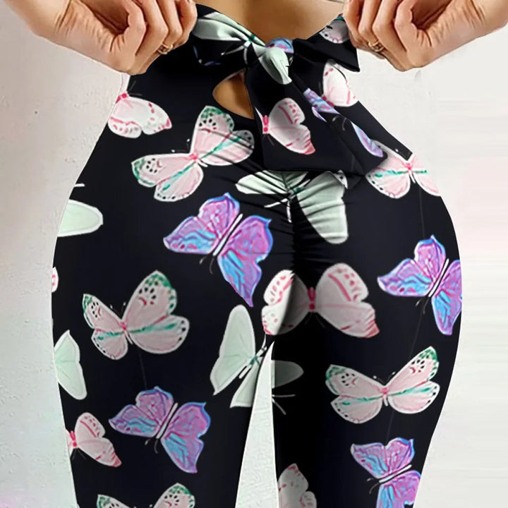 Women's High Waist Butterfly Print Yoga Leggings for Fitness Purple