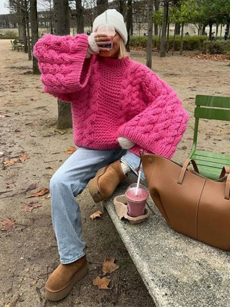 Women’s Oversized Khaki Sweater – Cozy Loose-Fit Knit Pullover for Autumn & Winter