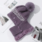 Cozy Fur-Lined Pompom Beanie Light Purple 55cm-58cm