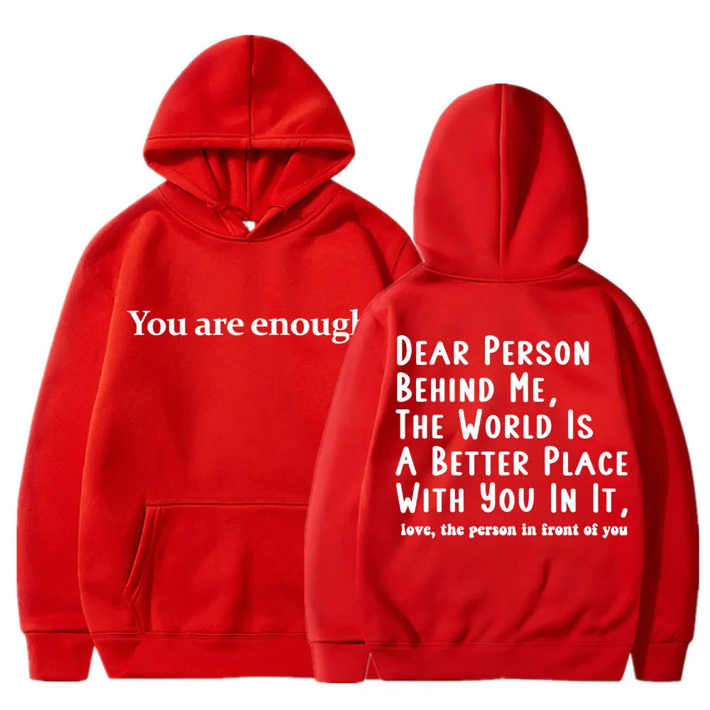 You Are Enough Hoodie for Men and Women - Mental Health Casual Pullover Red