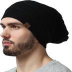 Cozy Knitted Beanie with Fur Lining Black