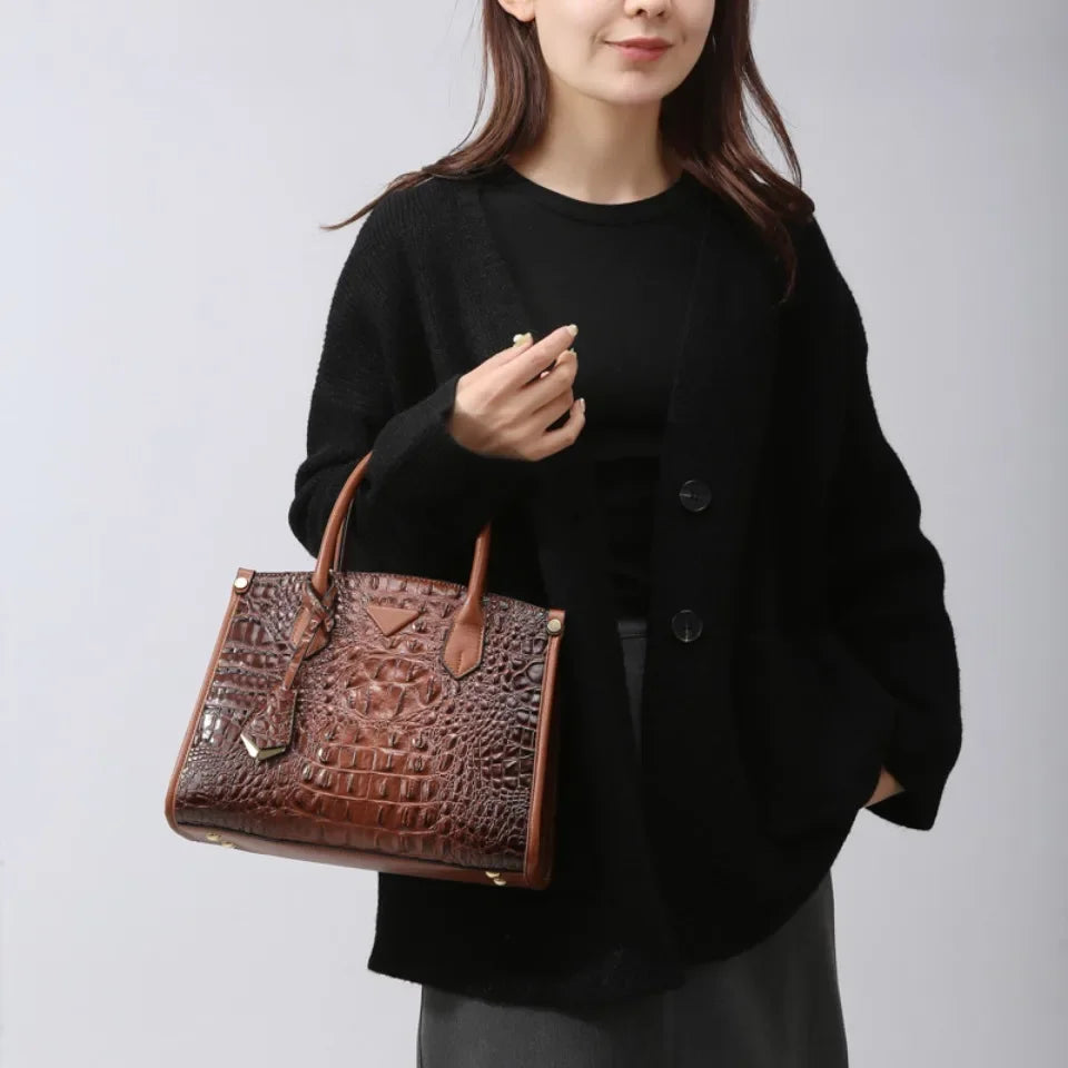 Vintage Crocodile Leather Shoulder Bag For Women Premium