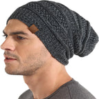 Cozy Knitted Beanie with Fur Lining Black Gray