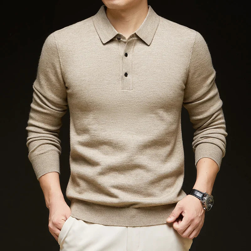 Men's Classic Polo Sweater - Stylish Knit Top for Casual Wear Apricot