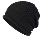 Unisex Autumn Winter Knitted Wool Roll-Brim Beanie Black