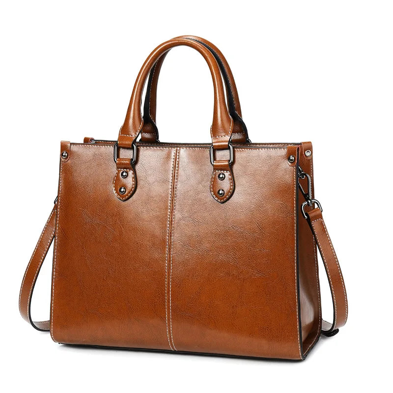 Elegant Genuine Leather Women's Tote Bag Brown