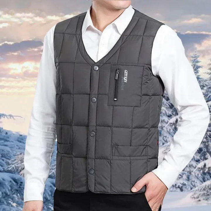 Chaleco ligero de plumón para hombre - Cuello en V, chaqueta de poliéster para invierno
