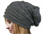 Unisex Oversized Knitted Beanie Hat Gray One Size