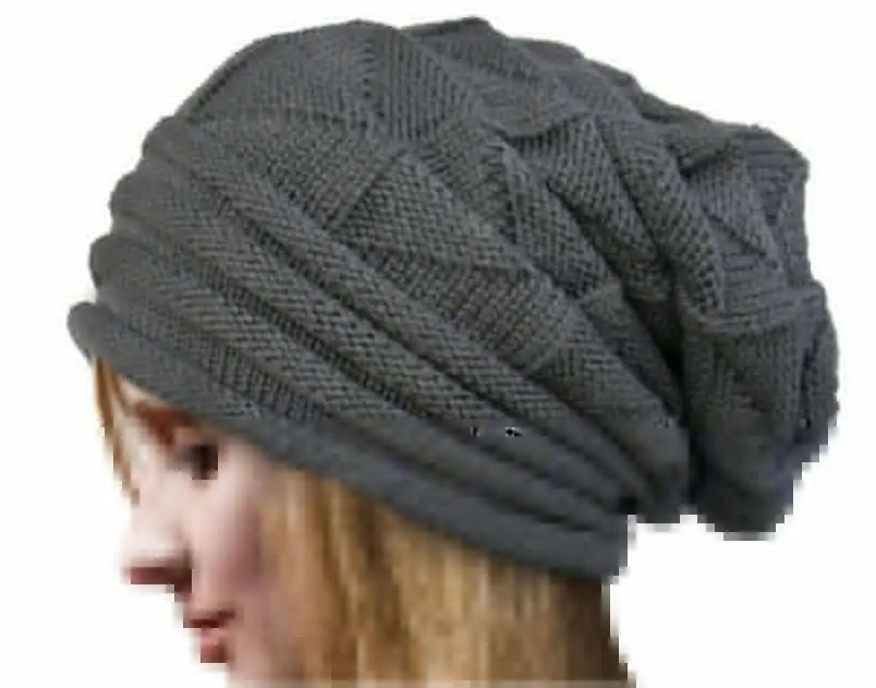 Unisex Oversized Knitted Beanie Hat Gray One Size