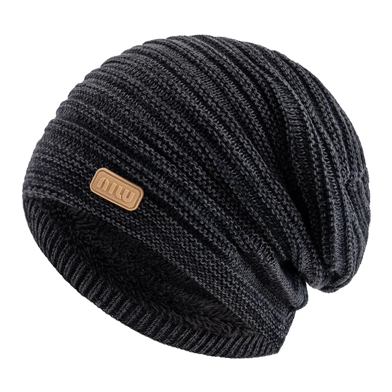 Unisex Striped Slouchy Winter Hat Black 56cm-60cm