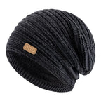 Unisex Striped Slouchy Winter Hat Black 56cm-60cm
