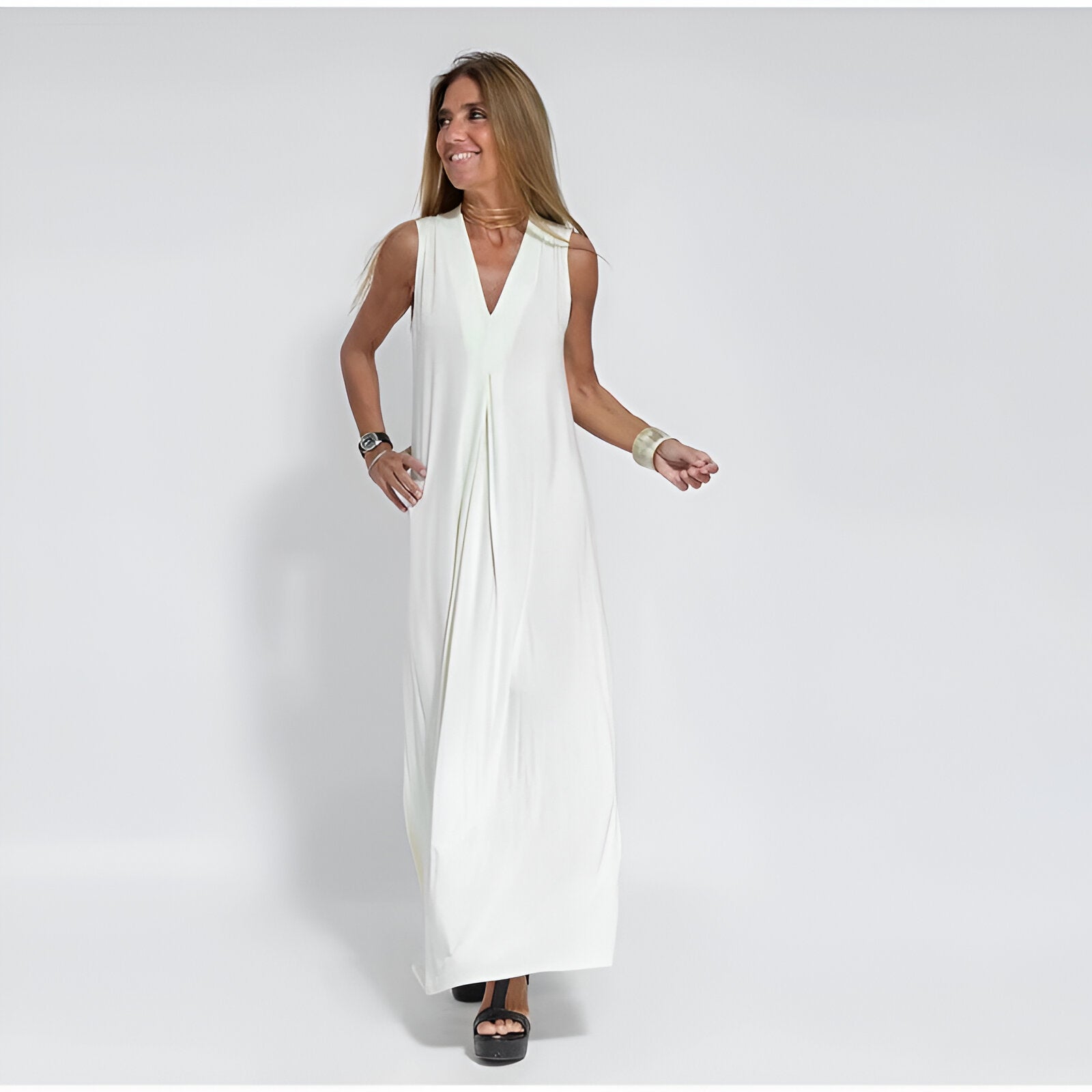 Elegant Long Dress with Free Cardigan White
