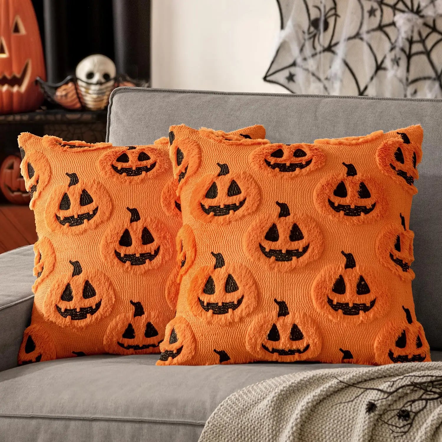 Haunty Decorative Pillow Cover Orange Pumpkins