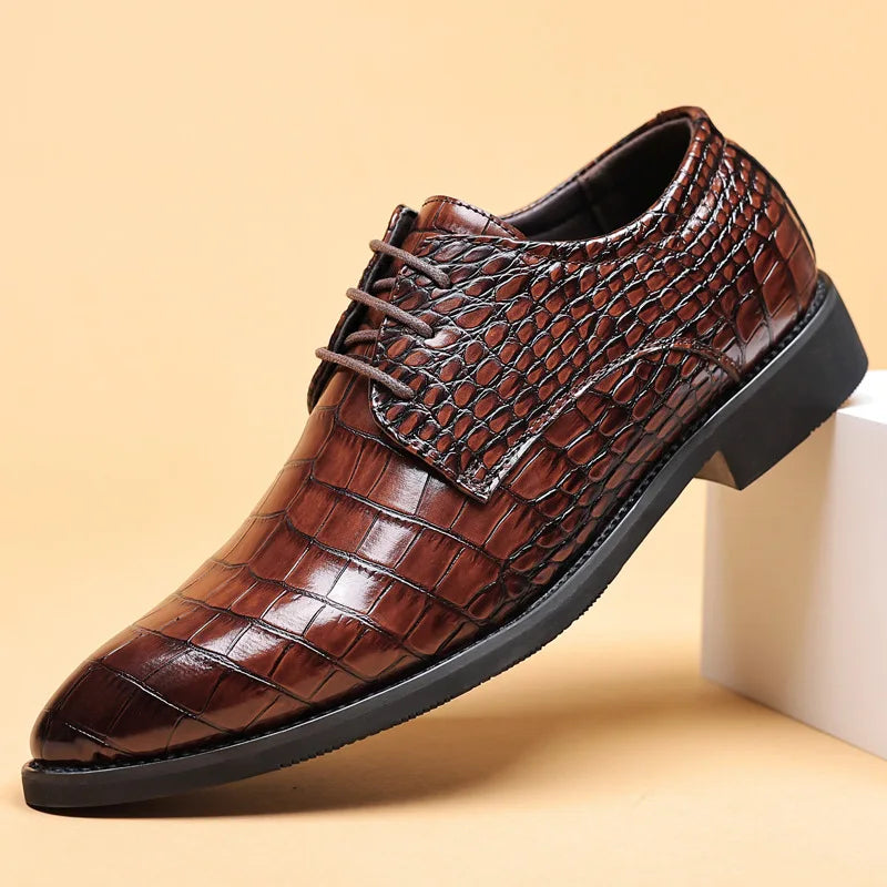 Men's Stylish Crocodile Pattern Leather Shoes-MODAUTLET