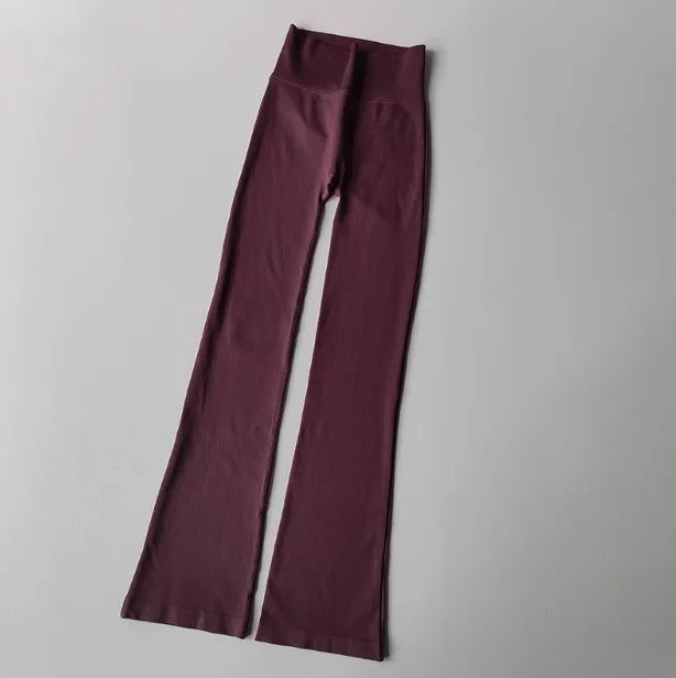 Women's High Waist Compression Seamless Micro Flared Yoga Leggings DarkRed