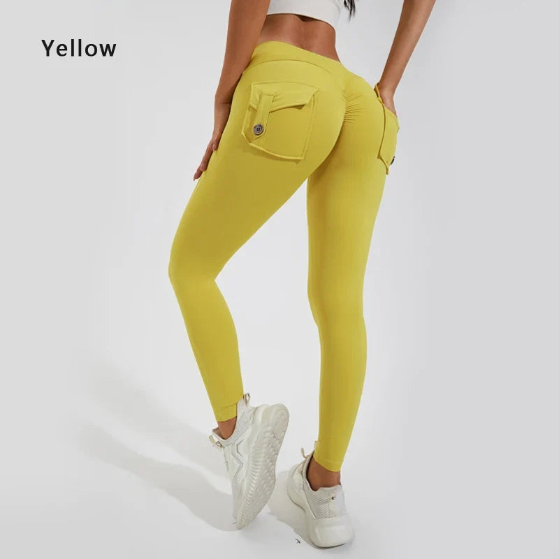Women's Breathable Yoga Pants with Butt Pocket, Comfortable Leggings Yellow