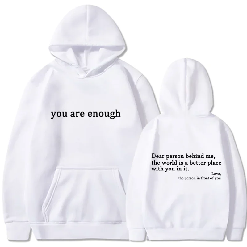 Trendy Unisex "You Are Enough" Retro Hoodie for Men and Women white