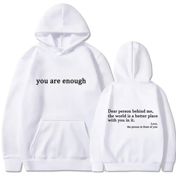 Trendy Unisex "You Are Enough" Retro Hoodie for Men and Women white
