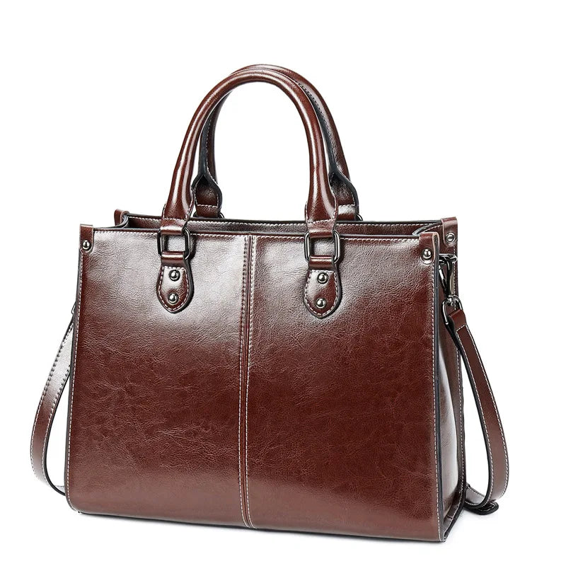 Elegant Genuine Leather Women's Tote Bag Coffee