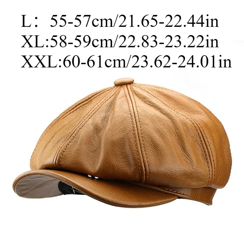 XXL Oversized Cowhide Leather Octagonal Newsboy Hat - 62 cm